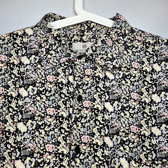 Bobby Chan Men's Size L Silk Bamboo Floral Short Blouse Black Yellow Lightweight - Picture 2 of 11